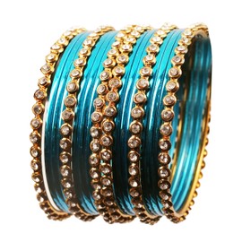 Touchstone "Colorful Collection Indian Bollywood Alloy Single Line Clear Rhinestone and Textured Color Bangle Bracelets Set of 18 in Antique Gold Tone for Women., L - Circ 8.2 in-Indn Size 2.10-Dia