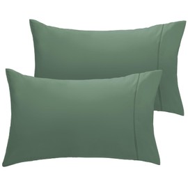 LuxClub Collection Pillowcases 2 Pack - Wrinkle Free Cooling Pillow Cases with Satin Trim - Machine Washable Hotel Bedding Silky Soft - Tree Moss Green Standard/Queen