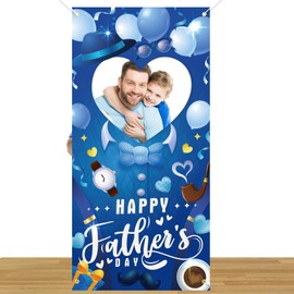 HOWAF Happy Father’s Day Photo Frame Banner, Dad’s Party Blue Photo Booth Props Banner for Father’s Day Party Dad’s Birthday Decorations, I Love You Dad Heart Photo Door Sign