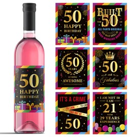 50th Birthday Wine Labels - Wine Bottle Stickers Birthday Supplies for 50 Years Old Happy Birthday Party - Gift Idea for Birthday Anniversary - 50th Birthday Party Decorations [Set of 6]