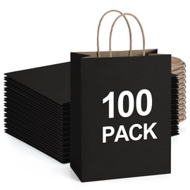 BagDream BagDream Recyclable Kraft Paper Gift Bag, 8x4.25x10.5 Inches, 100Pcs, Black, with Handles, Bulk, FSC Compliant, Multipurpose