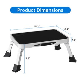 RV Step Stool Foldable 1-Step Stool Ladder Sturdy Metal Stable Step Ladder with a Non-Slip Platform Supports up to 500 lb with Non-Slip Rubber Feet, Easy to Carry (White, One-Step)