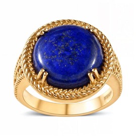 Shop LC Birthday Gifts Yellow Gold 18K Yellow Gold ION Plated Round Lapis Lazuli Solitaire Ring for Women Jewelry Size 11