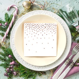 100 Pack Rose Gold Cocktail Napkins with Foil Polka Dots for Birthday, Wedding Decorations, 3-Ply (5 x 5 In)