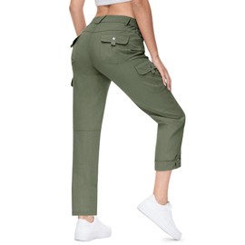 TBMPOY Women's Hiking Pants Quick Dry Convertible Lightweight Roll Up Cargo Pockets Travel Essentials Waterproof Work Army Green 2XL