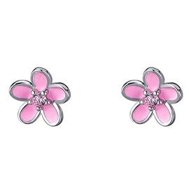 Cherry Blossom Stud Earrings for Women Girls Teens S925 Sterling Silver Cute Sweet Pink Flowers Tiny Cartilage Ear Studs Cubic Zirconia Hypoallergenic Chic CZ Crystal Jewelry Gifts for Daughter Niece