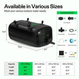VIVOSUN 110 L/30 Gal Water Storage Bladder, Foldable and Portable Water Tank, Water Storage Bag Containers for RV, Camping, Garden, Irrigation, Drought Resistance, Firefighting