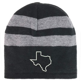 Trendy Apparel Shop Texas State Outline Fleece Lined Striped Short Beanie - Black Grey
