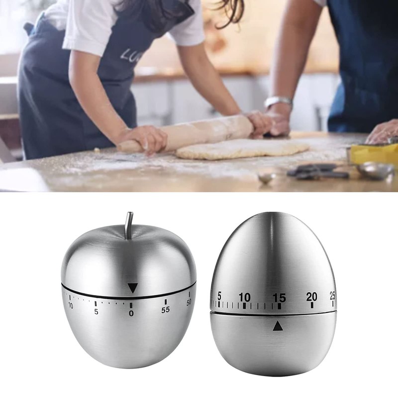 2Pcs Kitchen Timer, Egg Fruit Shape Stainless Steel Waterproof Mechanical