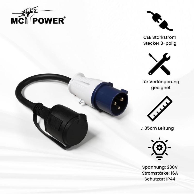 McPower CEE plug to earthing contact coupling, 0.35 m, H07RN-F