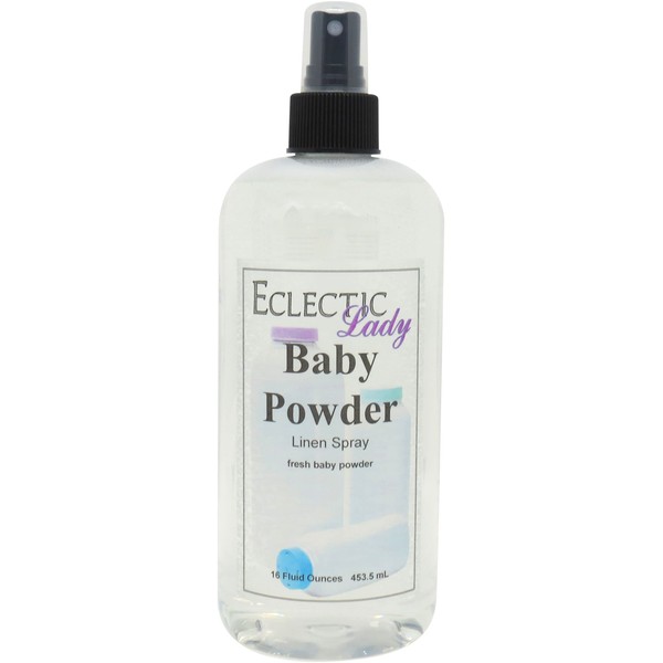Baby Powder Linen Spray, 16 ounces - Eclectic Lady Sheet and Linen Spray - No Artificial Colors, Parabens, or Preservatives - Long-Lasting Scent for Bed, Fabric & Pillow