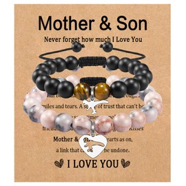 CheersLife Mother Son Bracelet Mother Son Gifts Dinosaur Matching Bracelet for Women Boys Mum Son Back to School Birthday Gifts for Son Mum Adjustable Mommy and Me Bracelets To My Son Wish Jewellry