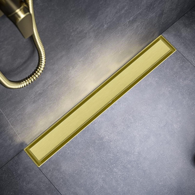 Bmvlffs Brushed Gold 24-Inch Linear Shower Drain with Tile Insert