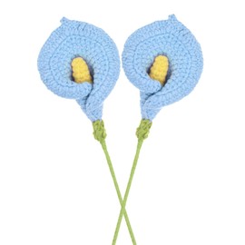 M METERXITY 2-Pack Crochet Flowers, Knitted Artificial Wool Calla Lily for Mother's Day/Wedding/Birthday/DIY Decor, Handmade Knitted Flowers [Blue]