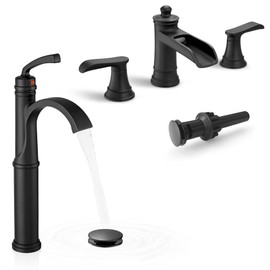 Waterfall Vessel Faucet, Tall Bathroom Faucet Black, Brass Vessel Sink Faucets Bathroom Sink Faucet One Hole, 4-16 Inch Widespread Bathroom Faucet Black, Brass Waterfall Bathroom Faucets