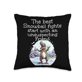 The best Snowball fights with Friends Snowballer Dinosaurs with Happy Friends in Winter Season Throw Pillow, 16x16, Multicolor
