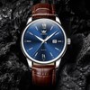 OLEVS Mens Leather Watches Blue Dial Men Watches with Date