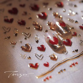 Valentine’s Day Heart Nail Art Stickers Decals Heart Nail Stickers 1PCS 5D Embossed Red Golden French Empty Heart Nail Decals Nail Art Supplies Heart Stickers for Nails Valentines Manicure Decorations