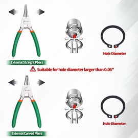 SPEEDWOX 2 Pcs Circlip Pliers Set, 5-Inch External Snap Ring Pliers, Tip Diameter 0.06 Inch, Straight and Curved Jaws for Ring Remover Retaining