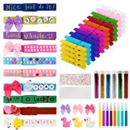 testyu Pack of 60 Wooden Clothes Pegs Large Cheerleader Pins Motivational Clips with Mini Resin Ducks, Bows, Letters & Hearts for Cheerleader Backpacks, Team Events & School Gifts (Colourful)