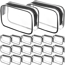20 Pieces Clear Makeup Bags Bulk, Travel Toiletry Bags, Transparent Cosmetic Pouches with Zipper, Waterproof Portable PVC Plastic Zippered Organizer Cases for Women Men Vacation Travel Bathroom