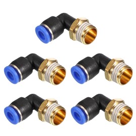 PATIKIL 1/4" Push to Connect Fitting, 5 Pack PT Male Thread 90 Degree Connect 6mm Tubing Elbow and Straight Combination Air Tube Fitting Pneumatic Quick Connect Adapter, Blue
