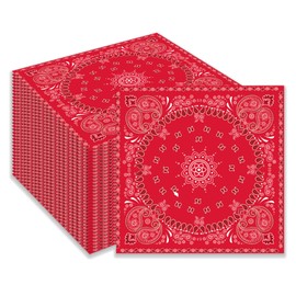 100Pcs Red Bandana Western Party Napkins Paper Napkins Disposable Paisley Print Napkins Guest Towels Beverage Napkins Cowboy Party Decorations Bandana Napkins