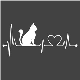JMM Industries Cat Heartbeat Vinyl Decal Sticker Car Window Bumper Premium Quality UV Resistant Die Cut (White, 3-Inches)