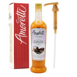 Amoretti - Sugar Free Pumpkin Spice Syrup, 94 Servings Per Bottle (750 ml), with Pump for Flavoring Coffees, Cocktails, and other Beverages, Gluten Free, GMO/GEO Free, Preservative Free