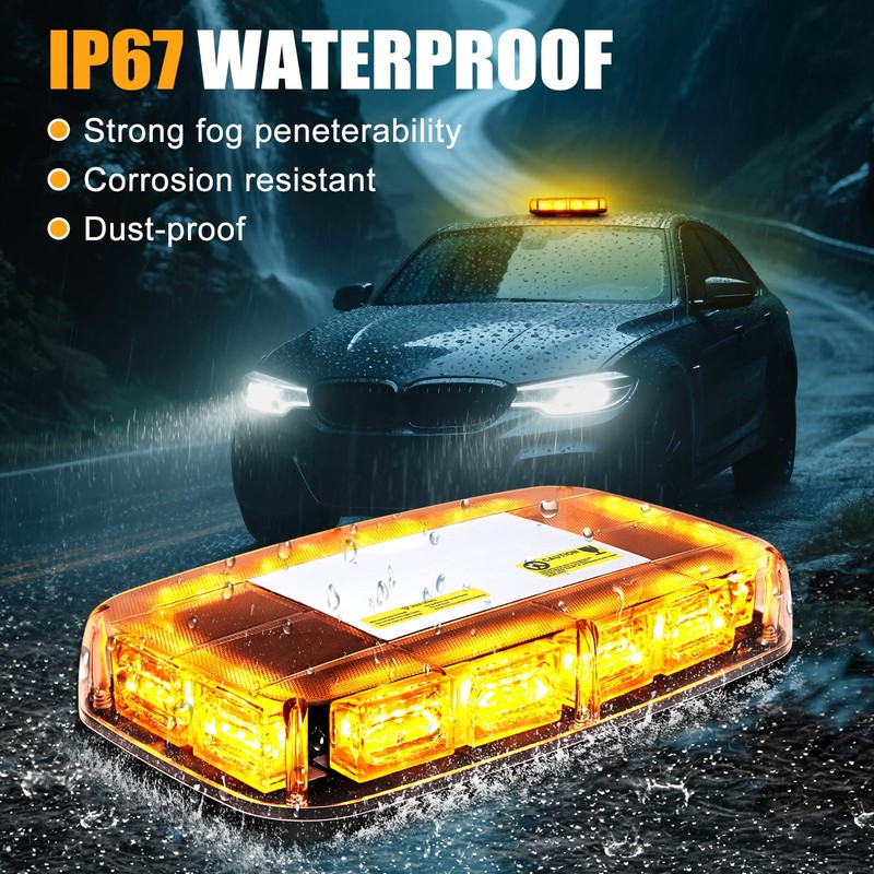 MIRUNNY Amber Strobe Lights with Magnetic Base, 48 LED Wireless