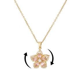 KONPJE Spinning Necklace for Women Gold Flower Fidget Necklace Rotatable Crystal Blossom Pendant Necklace Adjustable Spinning Fidget Necklace Redbud Flower Necklace Funny Valentine's Day Jewelry,