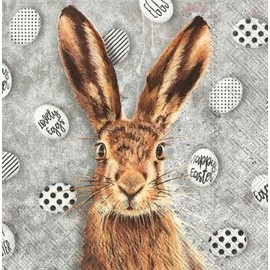 Set of 2 Individual Decoupage Paper Party Napkins EASTER BUNNY Decor Luncheon Beverage Christmas Series Napkin for a Birthday, Holiday, Wedding, Cocktail Party