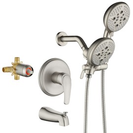 L829-2 Brushed Nickel Shower Faucet Set - Complete Dual Shower Head & Handheld Combo, Tub Spout & Trim Kit