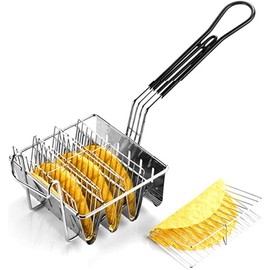 Zjyufy Taco Frying Basket, Taco Holder for 4 Tacos, 4 Shell Tortilla Fryer Basket with Detachable Handle V- shape for Kitchen Fried Chichen Shop