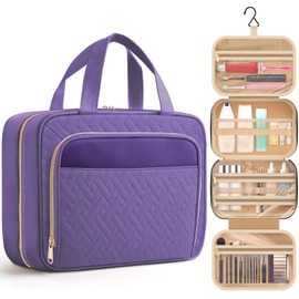 HOTOR HOTOR Travel Toiletry Bag for Women & Men, Waterproof Makeup Bag with Hanging Hook and Multiple Pockets, Cosmetic Bags for Women, Travel Essentials, 11.2' x 3.2' x 8.9', Dark Purple