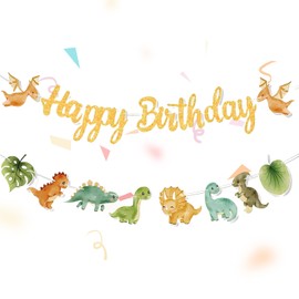 CutitiUU 2PCS Dinosaur Banners,Happy Birthday Banner,Dinosaur Party Decorations,Animal Party Decoration,Boys Birthday Banner,Festival Parties Decoration (Dinosaurs)