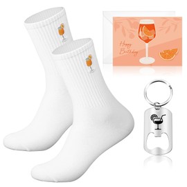 Hestya Cocktail Lovers Birthday Set 1 Aperol Socks 1 Bottle Opener Key Ring 1 Happy Birthday Holy Aperoli Birthday Card with Envelope for Man Woman, multi-coloured