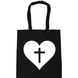 Hippowarehouse Heart Cross Tote Shopping Gym Beach Bag 42cm x38cm, 10 litres