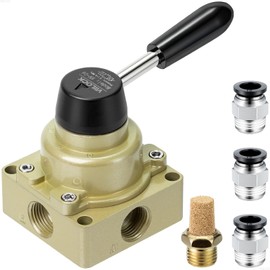 VIILOCK Rotary Lever Hand Valve HV-04, 3 Position 4 Way 1/2" NPT Pneumatic Manual Control Air Flow Valve (1/2" NPT)