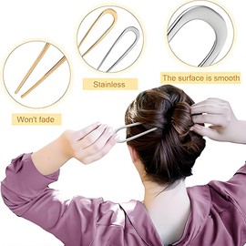 katmerio 2 Pieces Hair Pins, U-shaped Metal Hair Pins, 2 Prong Updo Chignon Pins Hair Pins U-Shaped French Style Hair Updo for Women Girls
