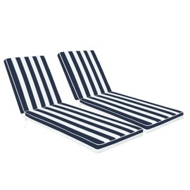 Chaise Lounge Cushions Outdoor,3-Year Fade & Water Resistant Patio Lounge Chair Cushion Replacement 2-Piece Set with High-Resilience Foam 80" x 26" x 3" for Pool, Deck (Blue & White Striped)