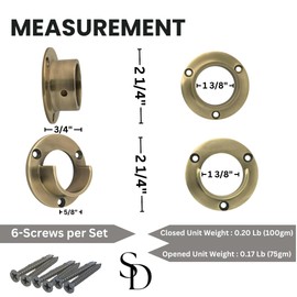 Stylentdecor Heavy Duty Solid Brass Closet Pole Socket Set 1-1/4" (Antique Brass)