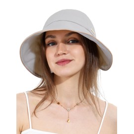 sy soul young Women's Sun Hat with Holes in Ponytails Bow Ultra Brim UPF 50+ Water Resistant Foldable Beach Hat, gray, Unit size