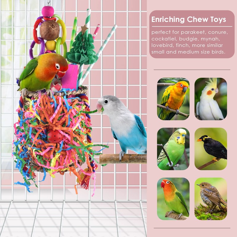 KATUMO Bird Toys, Parrot Grass Basket and Shredding Foraging for