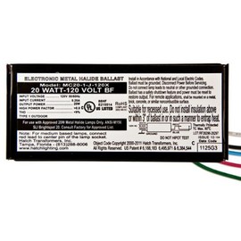 Hatch MC20-1J-120X - 20 Watt - 120 Volt - Electronic Metal Halide Ballast - ANSI M156 - Bottom Feed Mounting With Studs
