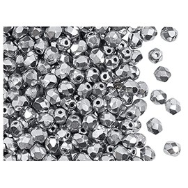 Pack of 600 Czech Faceted Glass Beads Fire-Polished Round 4 mm Metallic Silver