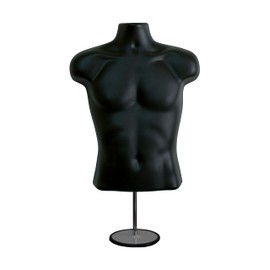 DisplayTown Male Mannequin Torso with Metal Stand Hollow Back Body Stackable Dress Form for Tshirt Display, Countertop, Craft Shows, Photos and Design, S-M Clothing Size (Black, Set of 2)