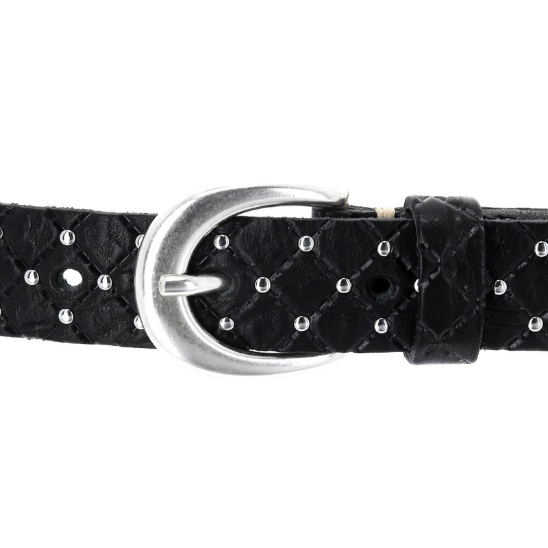 B.Belt Lilou Leather Rivet Belt, black