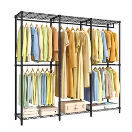 SONGMICS Clothing Rack, Heavy-Duty Garment Rack with Adjustable Storage Shelves and Hanging Rails, Hooks, Freestanding Portable Wardrobe Closet Rack, Ink Black ULGR436B01