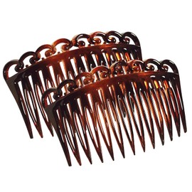 Parcelona French Swirl Savana Light Shell Small 2 ¾” Celluloid Set of 2 Side Hair Combs for Women and Girls